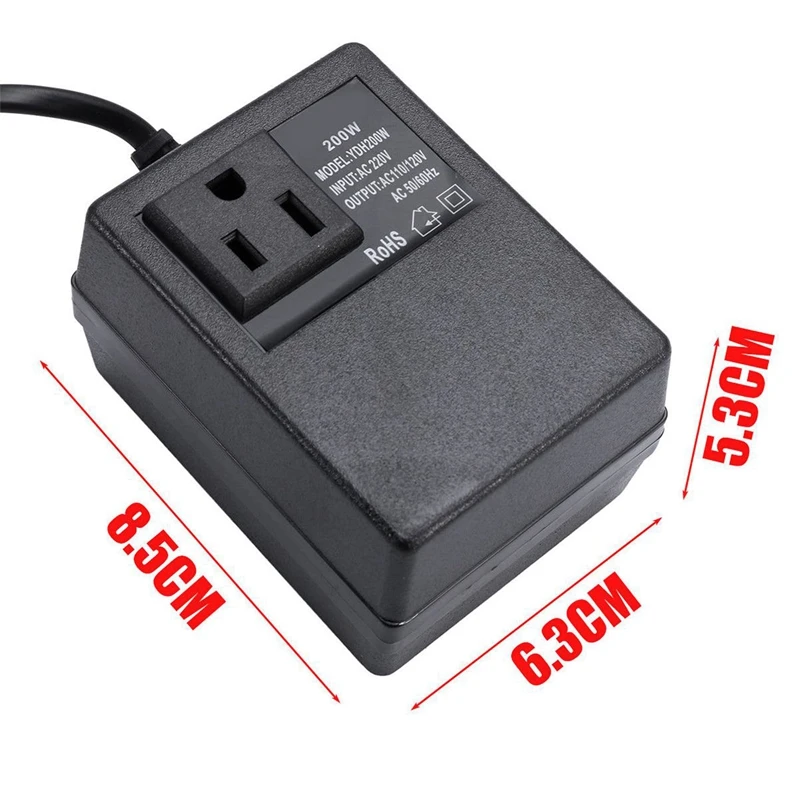 200W Напряжение преобразователь 220V до 110V Шаг вниз путешествия трансформатор