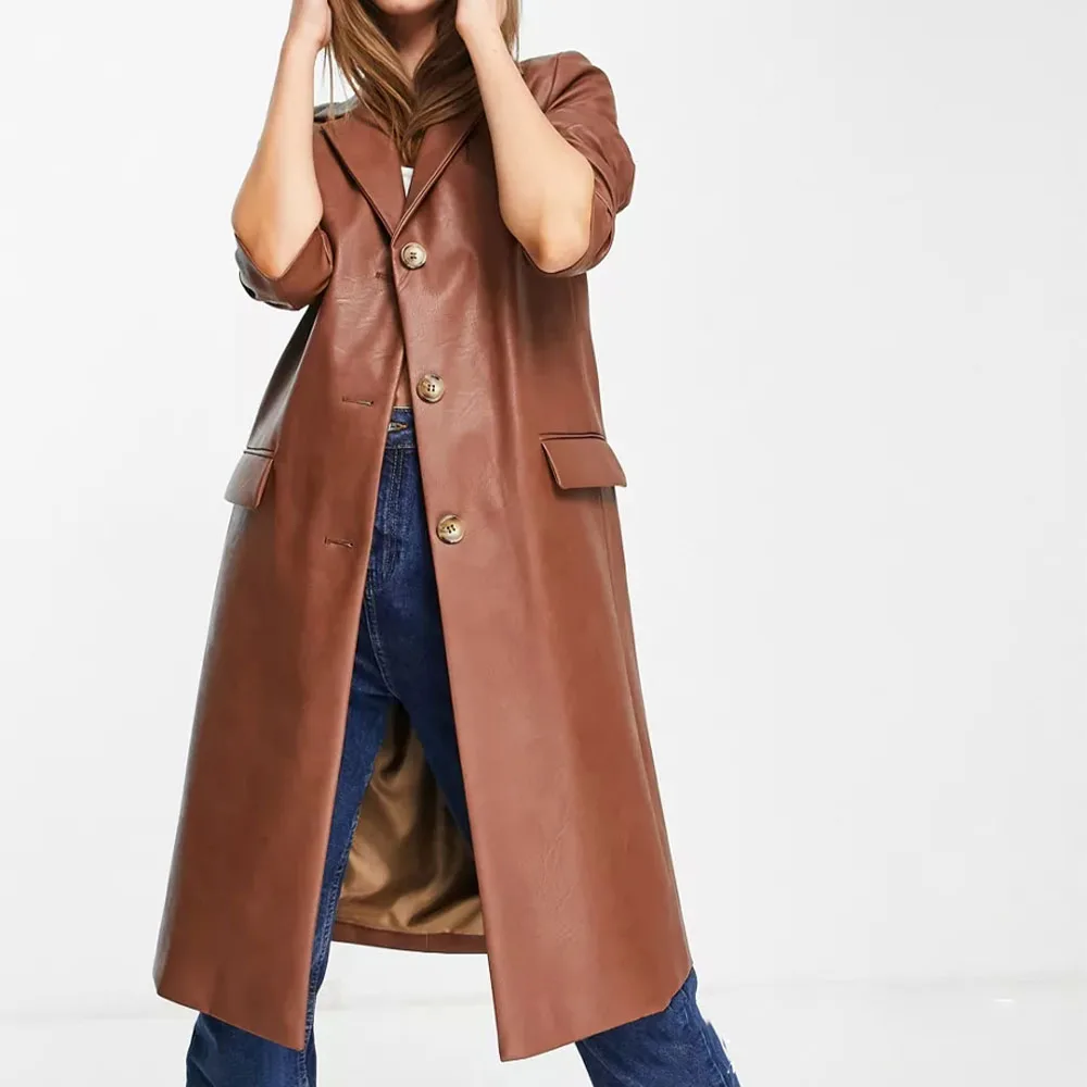 

Пальто женское из искусственной кожи, на раннюю осень, однобортное, с лацканами и длинными рукавами, BM UR HM ZA, 2021