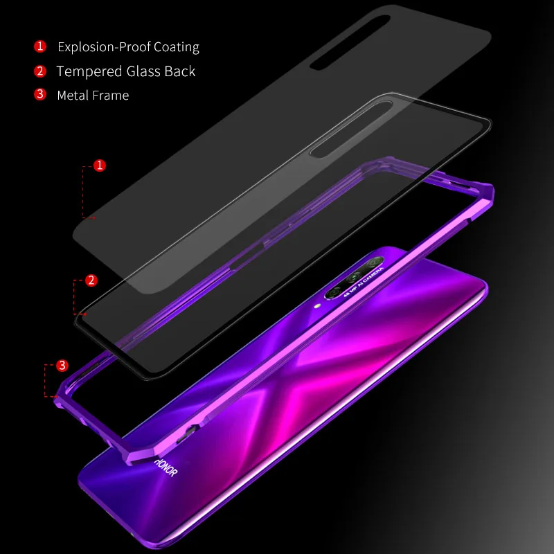 OMEVE для huawei Honor 9X чехол с металлической рамкой и закаленным стеклом задняя крышка для huawei Honor 9X Pro Чехол Honor 9X бампер чехол