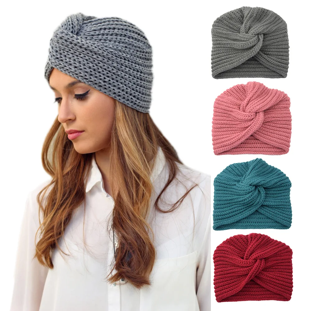 

Knitted Turban Hat India Hijabs Caps Muslim Women Simple Elastic Cloth Women Hijab Hat Lady Hair Accessories Muslim Cap