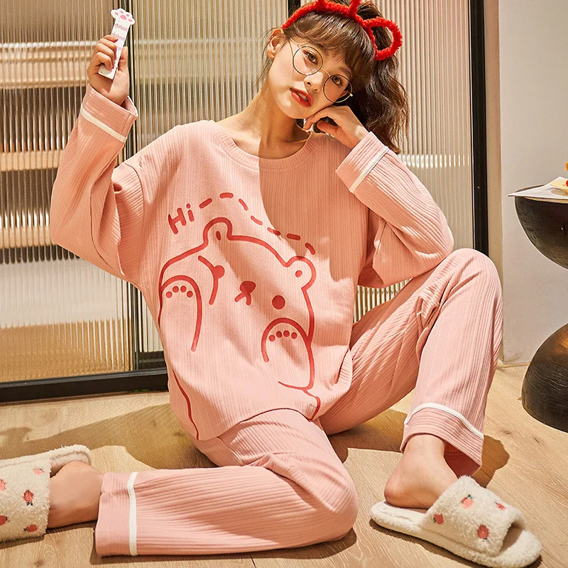 

Homewear Winter Cotton Print Sweetheart Pajamas Set Casual Women Lounge Set Pyjamas Sleepwear Nightwear Pijama Mujer