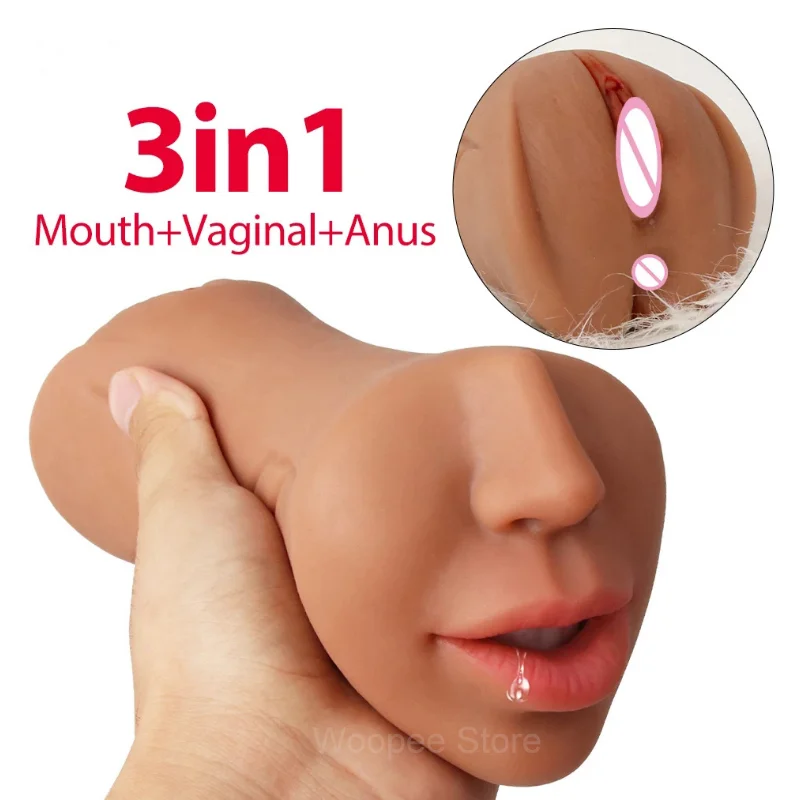 3-канальная карманная Реалистичная Вагина анус Минет Глубокая глотка язык