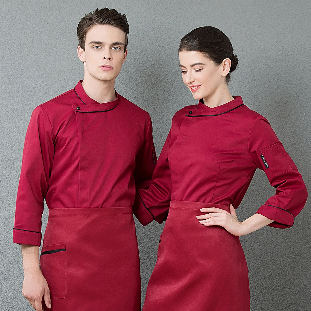 Модная Униформа шеф повара унисекс косой воротник длинный рукав комбинезон
