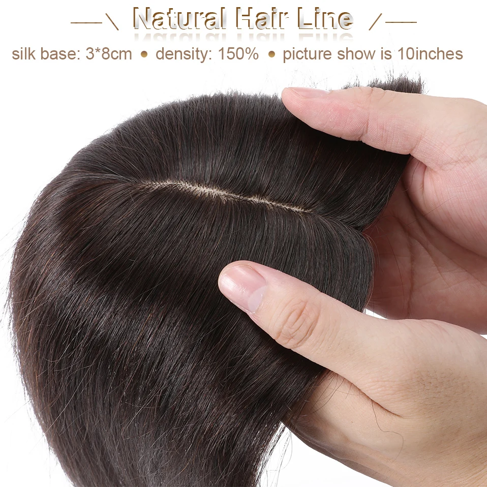 

S-noilte 7x13cm Hair Toppers Hair Clips Natural Hair Wig 100% Human Hair For Women Brown Silk Base Wigs Clip In Hair Extensions