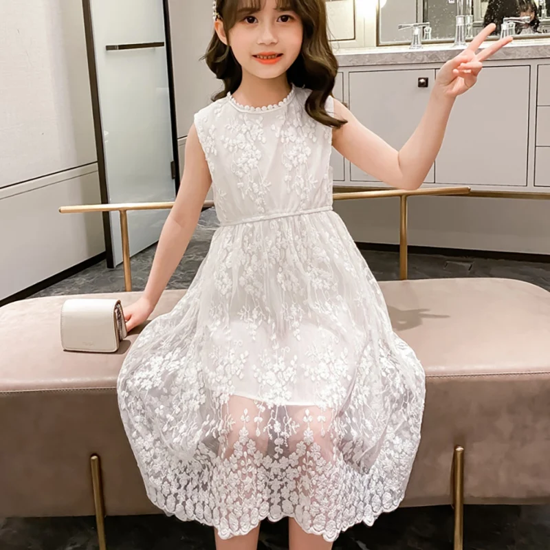 Летние платья для девочек кружевные Детские принцессы длинные сетчатые чисто