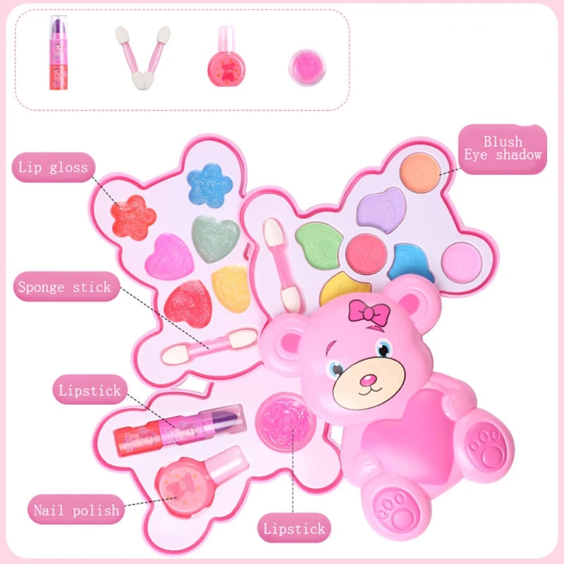 Детский косметический набор для макияжа моющаяся коробка мультяшный медведь