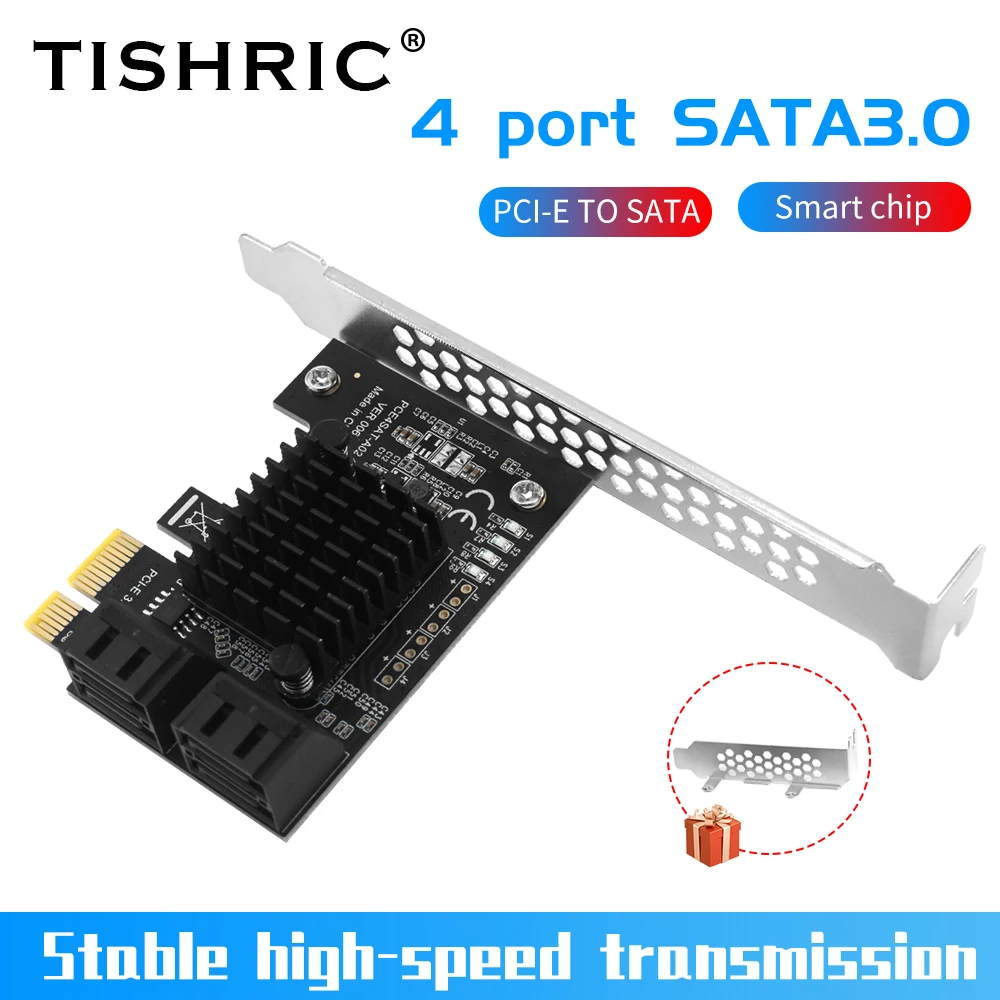 Плата расширения TISHRIC PCIE SATA 4X 1X на 2/8/10 портов 3 0 PCI E контроллер pci Express усилитель 6