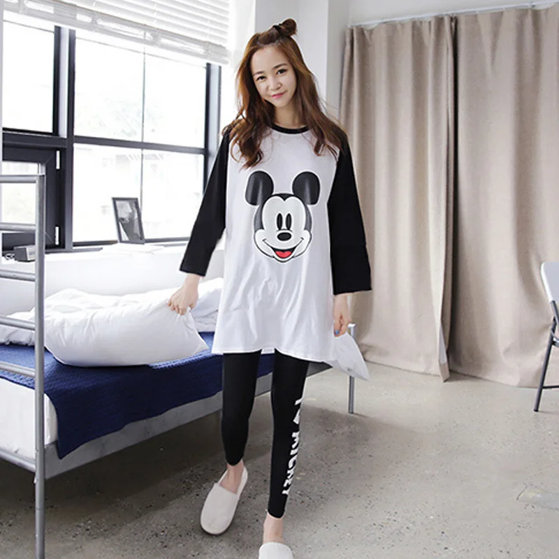 Дисней Микки Маус Сезон весна осень Платье с длинными рукавами пижамы женское