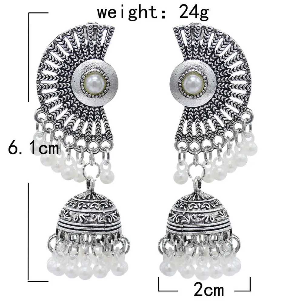 Индийские серьги для женщин окисленные Jhumka цвета большие длинные висячие с