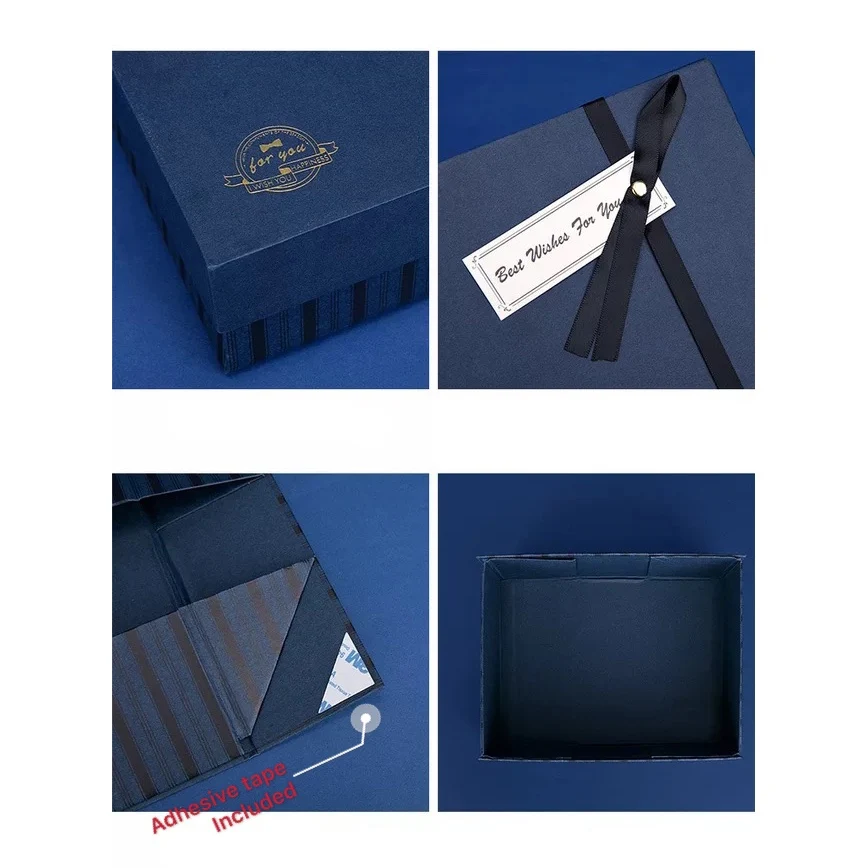 Темно-синяя Подарочная коробка с крышкой и лентой (Складная) 21x15x7 см пригодная для