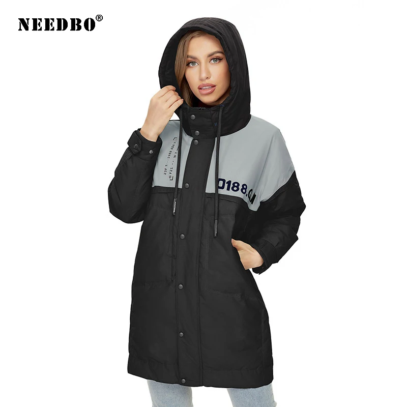 NEEDBO Mid-length Cotton PaddedJacket 2021 New Coat Women's Winter Jacket Parker Loose Thick Hooded Women Outwear Overcoat