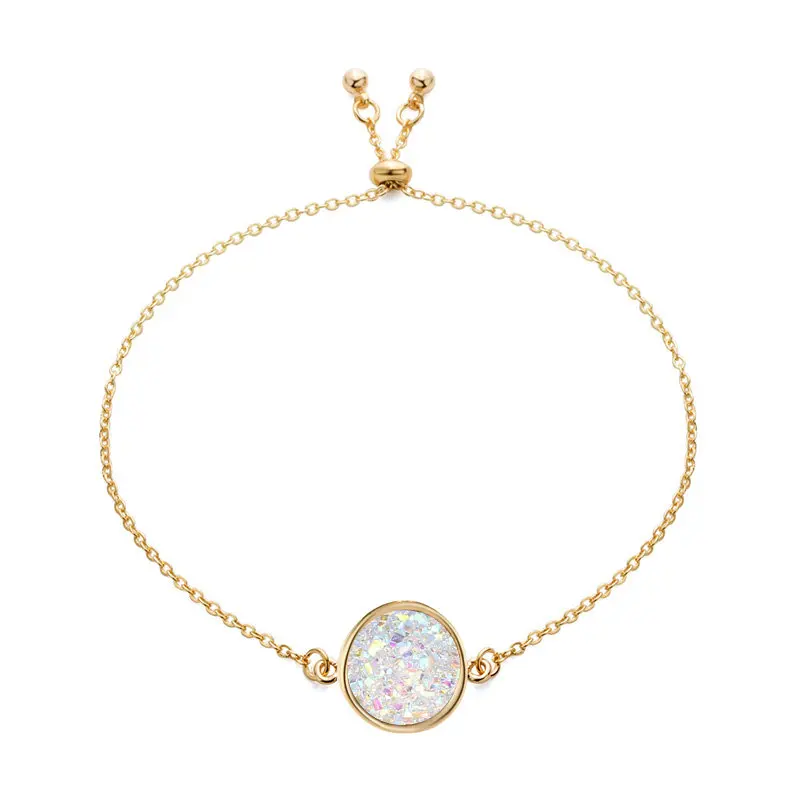 Модный Регулируемый Круглый круглый полимерный Druzy браслет Drusy из искусственной смолы Druse камень Золотая Серебряная цепочка ювелирное изделие для женщин подарок