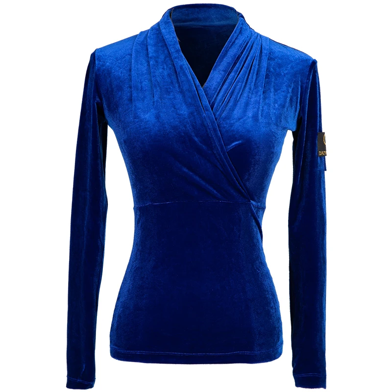 Royal blue Топы Для латинских танцев, женская тонкая одежда для танго, ча-Самба, Румба, танго-Сальса, тренировочная Одежда для танцев с длинным рукавом, одежда для бальных танцев DC3074 - Цвет: Royal blue
