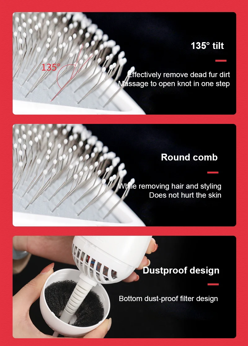 

2pc Low Noise Dog Hair Dryer Pet Dryer Portable 2 In 1 Pet Grooming Hair Dryer And Comb Brush For Small And Medium Dogs And Cats