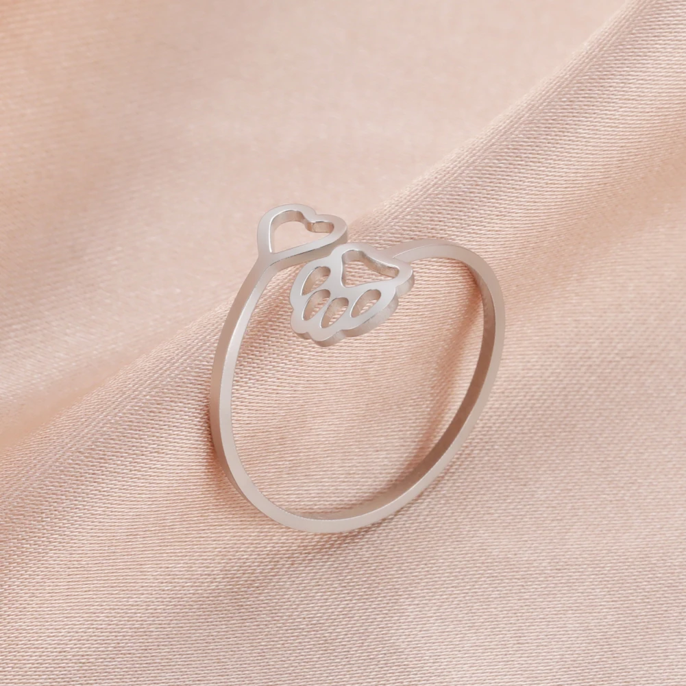 

Lucktune Cute Paw Heart Open Rings Fashion Animal Cat Girl Ring for Woman Girls Stainless Steel Jewelry Gift for Birthday Party