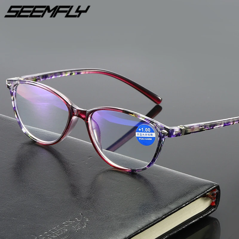 

Seemfly Anti Blue Light Reading Glasses Spring Leg Printed Presbyopic Eyeglasses Unisex Eyewear Goggles Diopter +1.0 To +4.0