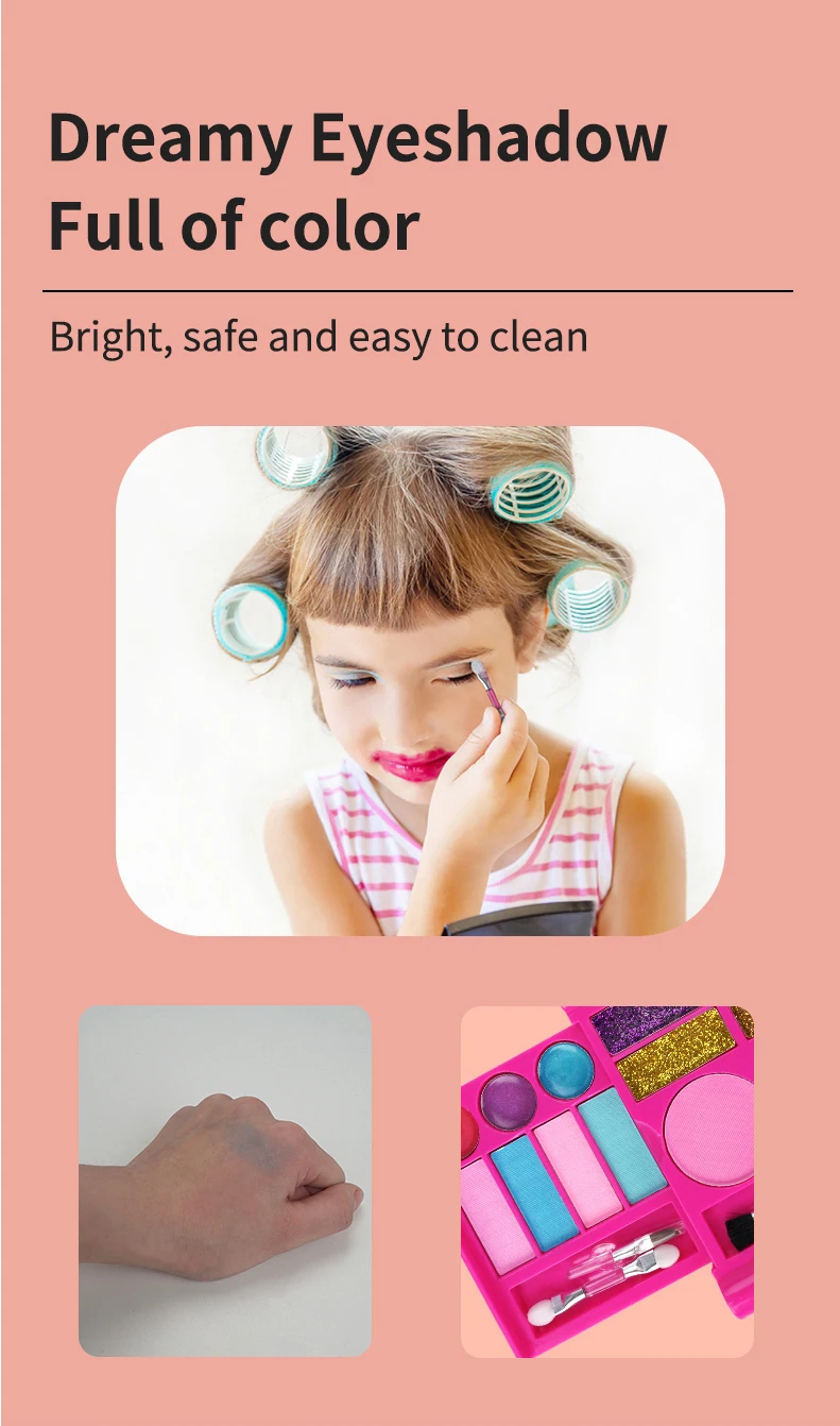 

Girls Beauty Makeup Box Toy For Kids Fashion Cosmetic Kit Safe Eye-shadow Lip Gloss Blushes Storage Beauty Hobby Toy Present