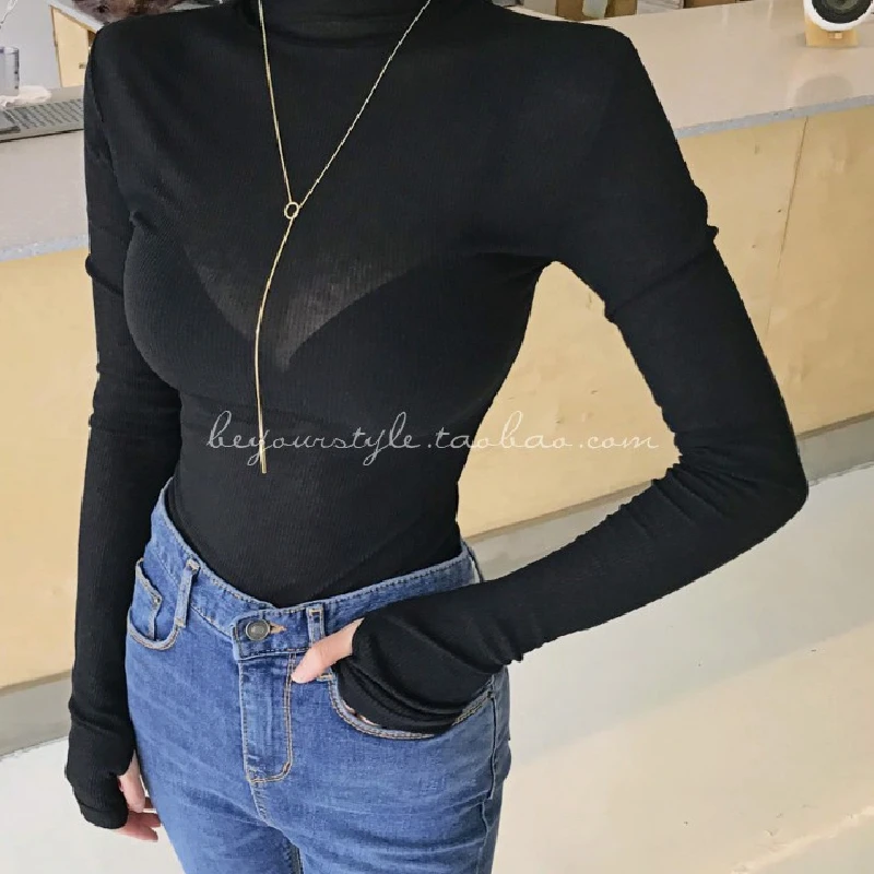 Женская Базовая футболка с высоким воротом Весенняя длинным рукавом новинка