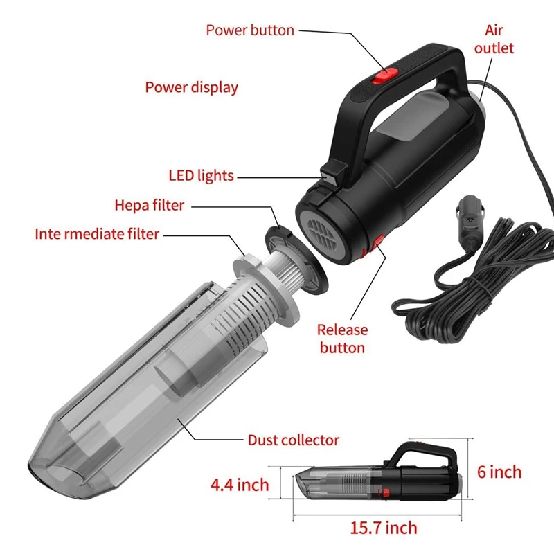 

Car Vacuum Cleaner 120W 6500Pa Portable Handheld Vacuum with Inflation and Blowing Function for Car Interior Cleaning