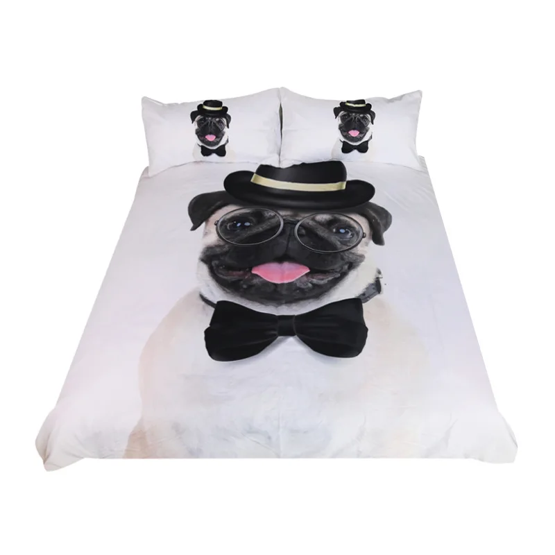 

Gentleman Myna Bulldog Pattern Home Textile Quilt Cover with 2 Pillowcase 3D Printing Fashion Bedding 3 Pcs Set and Sheet