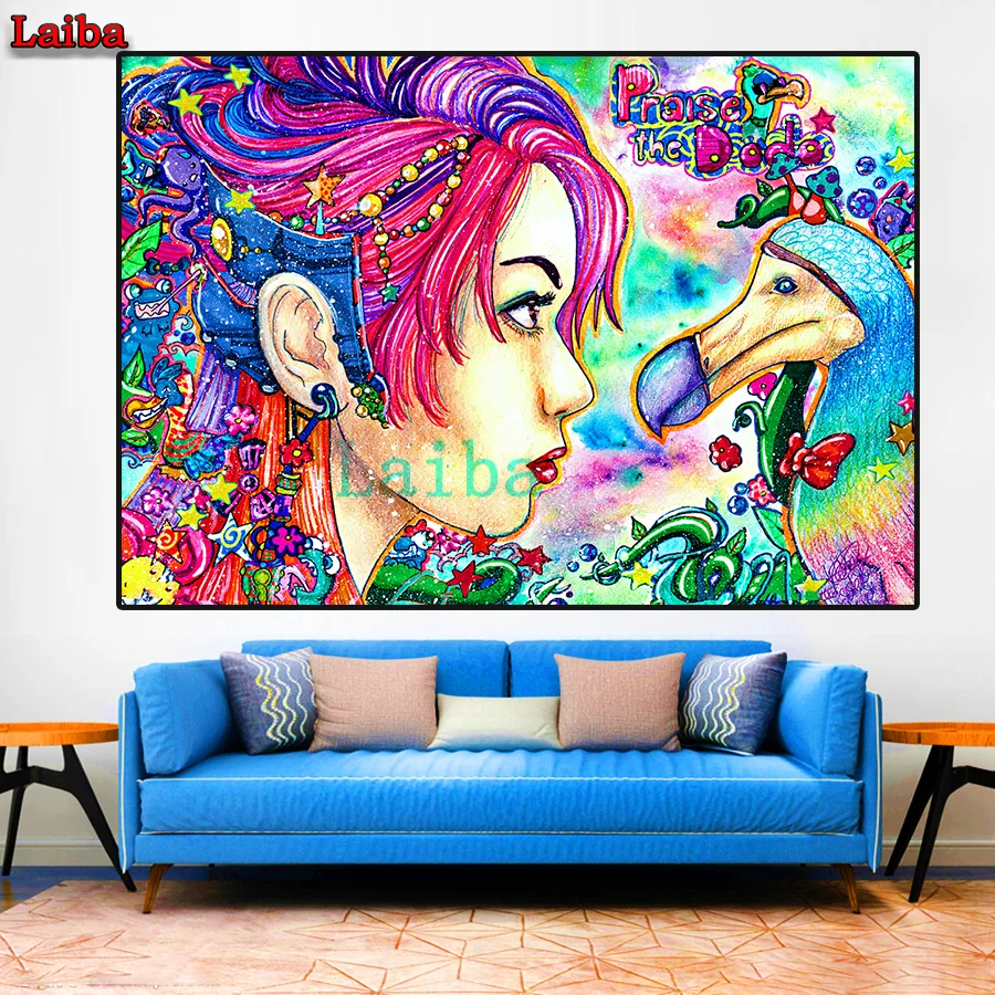 

5D Girl and parrot DIY Diamond Painting landscape Full Square Round Drill Embroidery Cross Stitch 5D icon gift mosaic Home Decor