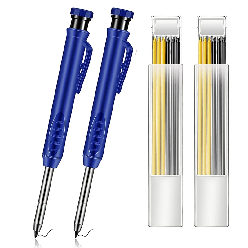 

2 Pieces Solid Carpenter Pencil with 14 Refill,Long Nosed Deep Hole with Built-in Sharpener for Woodworking Architect