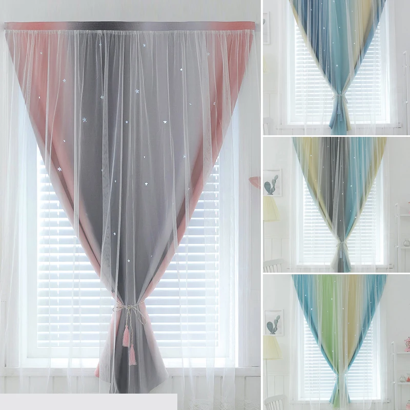 

Punch-Free Double-Layer Star Velcro Shading Curtains For Home Bedroom Living Room Decoration Shading Easy Install Window Curtain