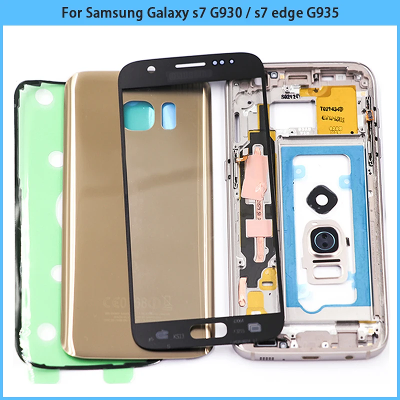 For Samsung Galaxy S7 Edge G930F G935F Housing Case Middle Frame + Battery Back Cover Glass Front Panel+ Adhesive | Мобильные