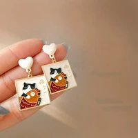 s925 needle fish cat pattern drop earrings lovely design heart square hanging dangle earrings for women jewelry party gifts