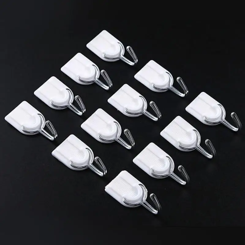 

12PCS Punch-Free Hooks Wall Mounted Strong Self Adhesive Door Wall Hangers Hooks Suction Rack Kitchen Bathroom Accessories