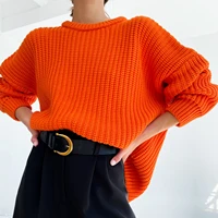 autumn chic women sweater casual fluorescence solid oversized long sleeve knitted pullovers winter fashion thick female jumper