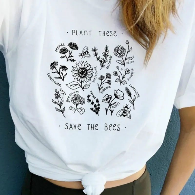 Растение этих женская футболка в стиле Харадзюку Повседневная спасение пчел