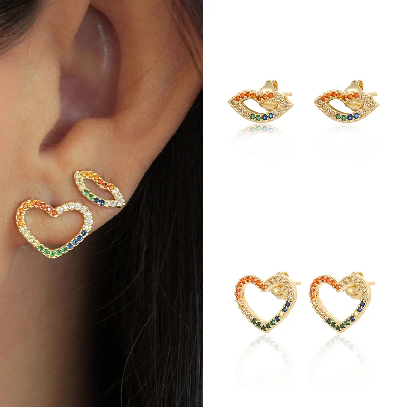 

ISUEVA 18K Gold Filled Elegant and Fashionable Heart Earrings Heart Lip Shape Full Zircon Stud Earrings for Women Lovers Gifts