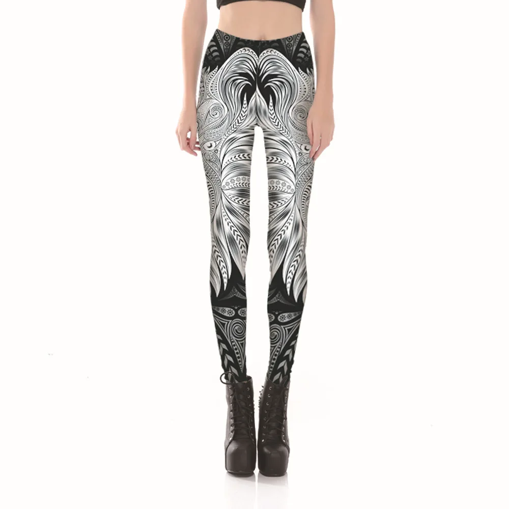 White abstract pattern digital printing fashion sexy leggings Hot |