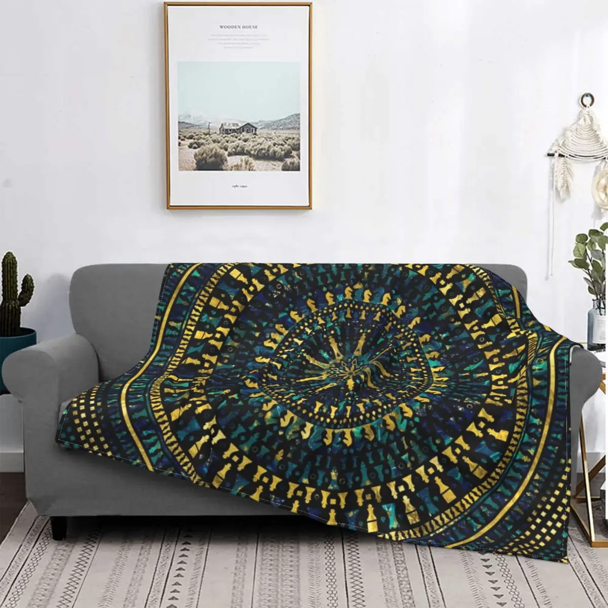 

Chess Pieces Mandala Blanket Zen Sacred Geometry Plush Warm Ultra-soft Flannel Fleece Throw Blankets For Bedspread Couch Velvet