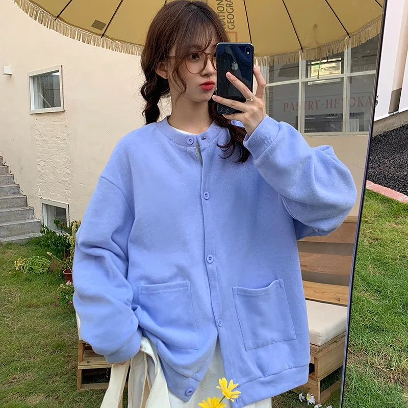 Женские корейские свободные свитшоты с карманами осенние женские пальто на