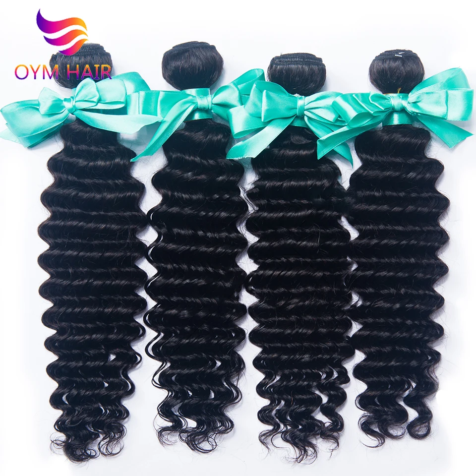 OYM волосы 4 шт./лот перуанские глубокая волна 3 пряди с закрытием не Реми двойные