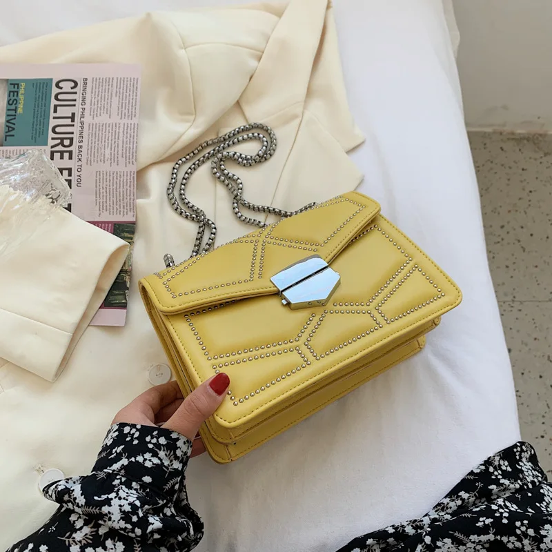 

Rivet Chain Brand Designer PU Leather Crossbody Bags For Women 2021 Simple Fashion Shoulder Bag Lady Luxury Small Handbags
