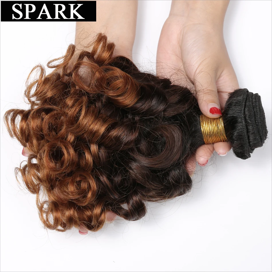 Spark Ombre бразильские волосы человеческие волосы пряди с фронтальной Remy Надувные вьющиеся волосы Кружева Фронтальная застежка с пряди для наращивания