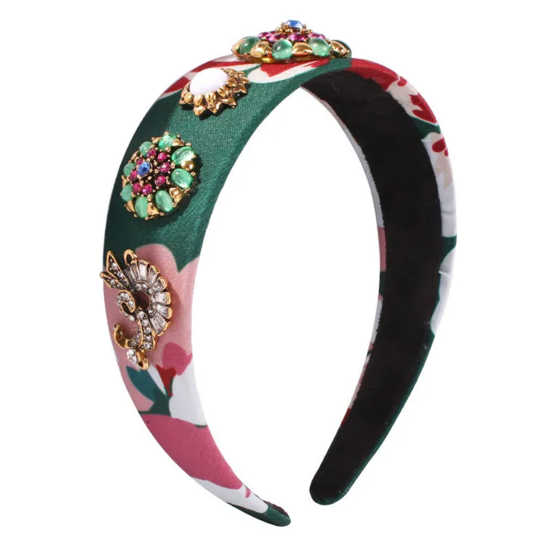 

Trendy Diamond Pearl Flower Hairband Small Floral Wide Edge Headhoop Female Alloy Cloth Rhinestone Hairhoop Styling Accessories
