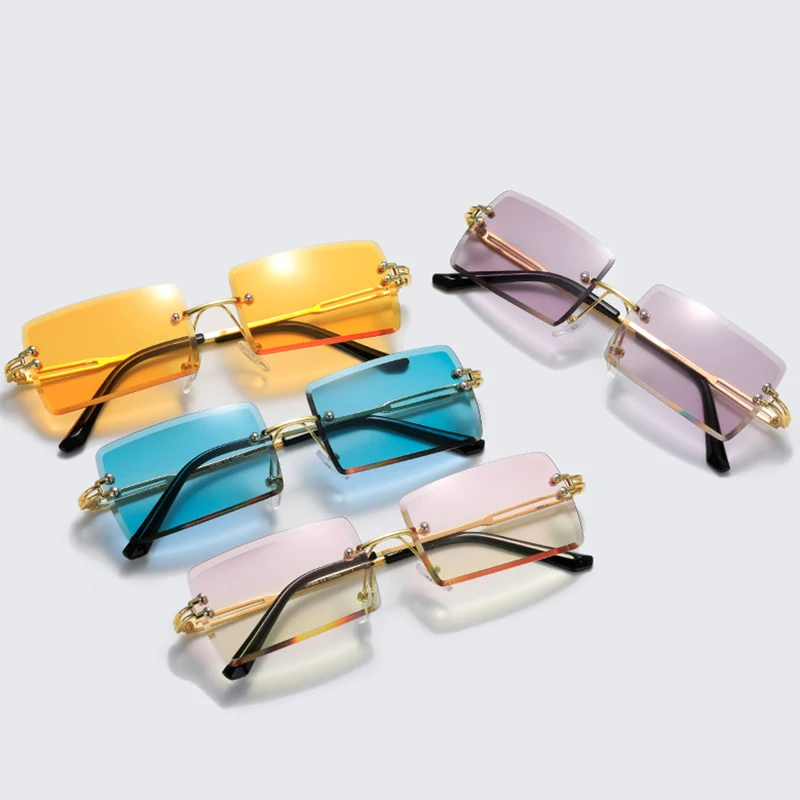 

Psacss 2021 Rimless Rectangle Sunglasses Women/Men Vintage Brand Designer Sun Glasses For Female Oculos De Sol Shades UV400 AAAA