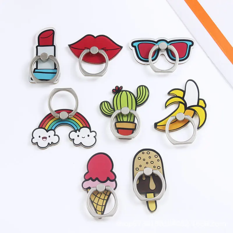 

Universal Finger Ring Mobile Phone Holder Cartoon Funny Chips Rainbow Lipstick Cactus Ice Cream Banana Pattern Phone Ring Stand