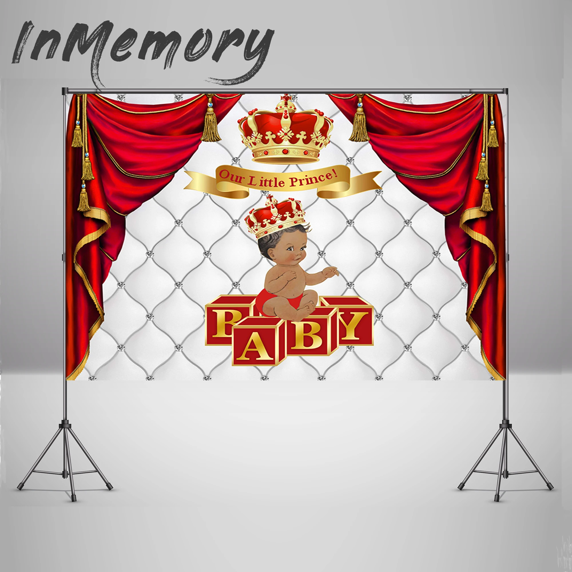 

Фон для фотостудии с изображением красных занавесок короны нашего Маленького принца ребенка первого дня рождения