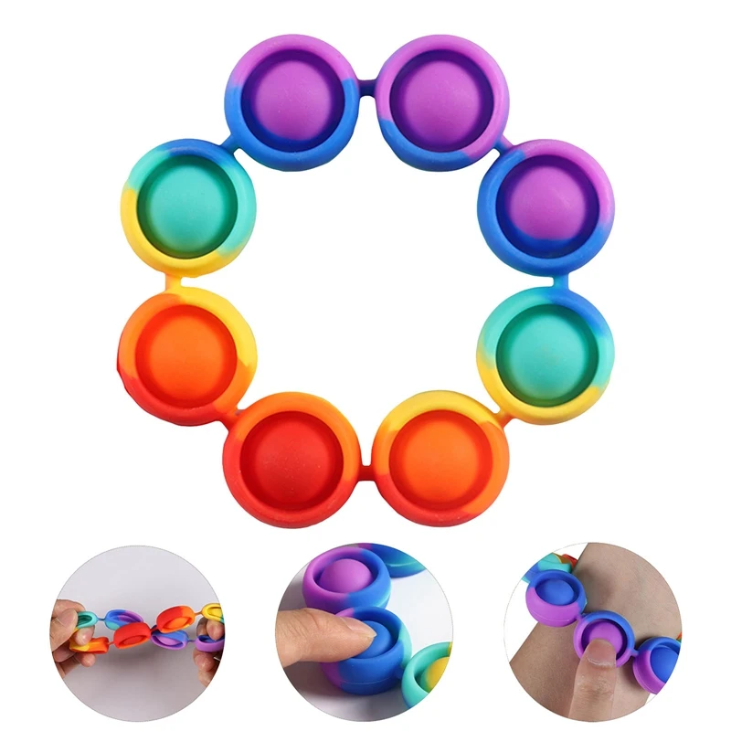 

Rainbow Bubble Squeeze Bracelet Toy Stress Relief Toy Press Decompression Toys Hand Fidget Toys Soft Silicone Band