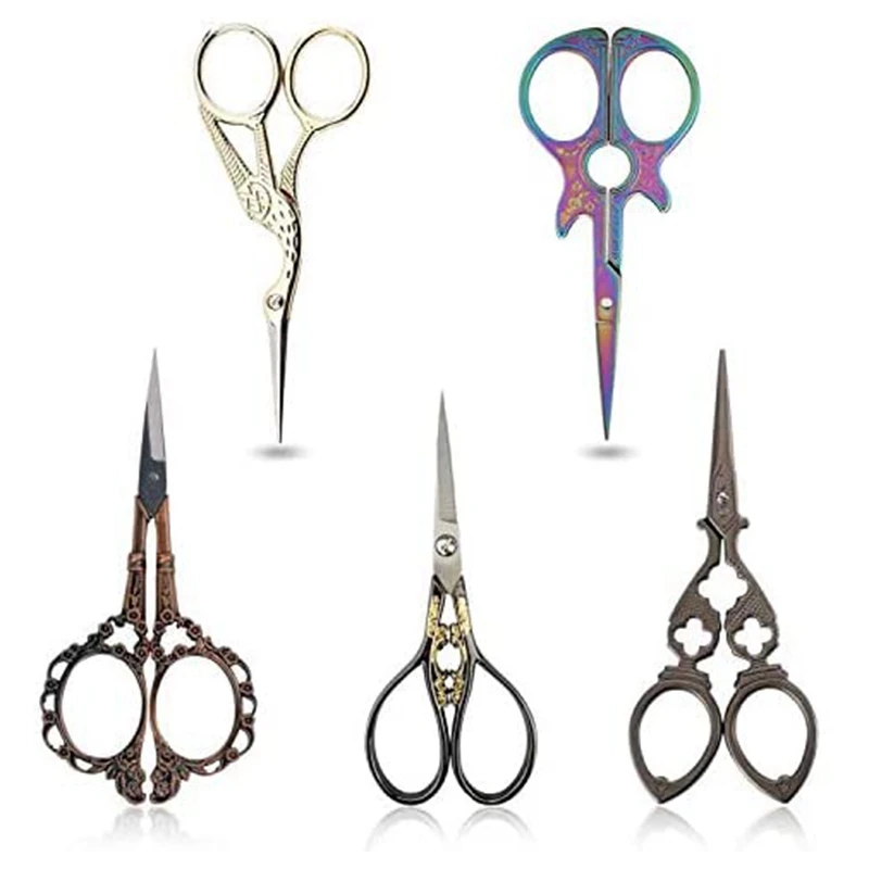 

5 Pcs Retro Vintage Beautiful Style Sewing Scissors for Embroidery, Sewing, Craft, Art Work & Everyday Use
