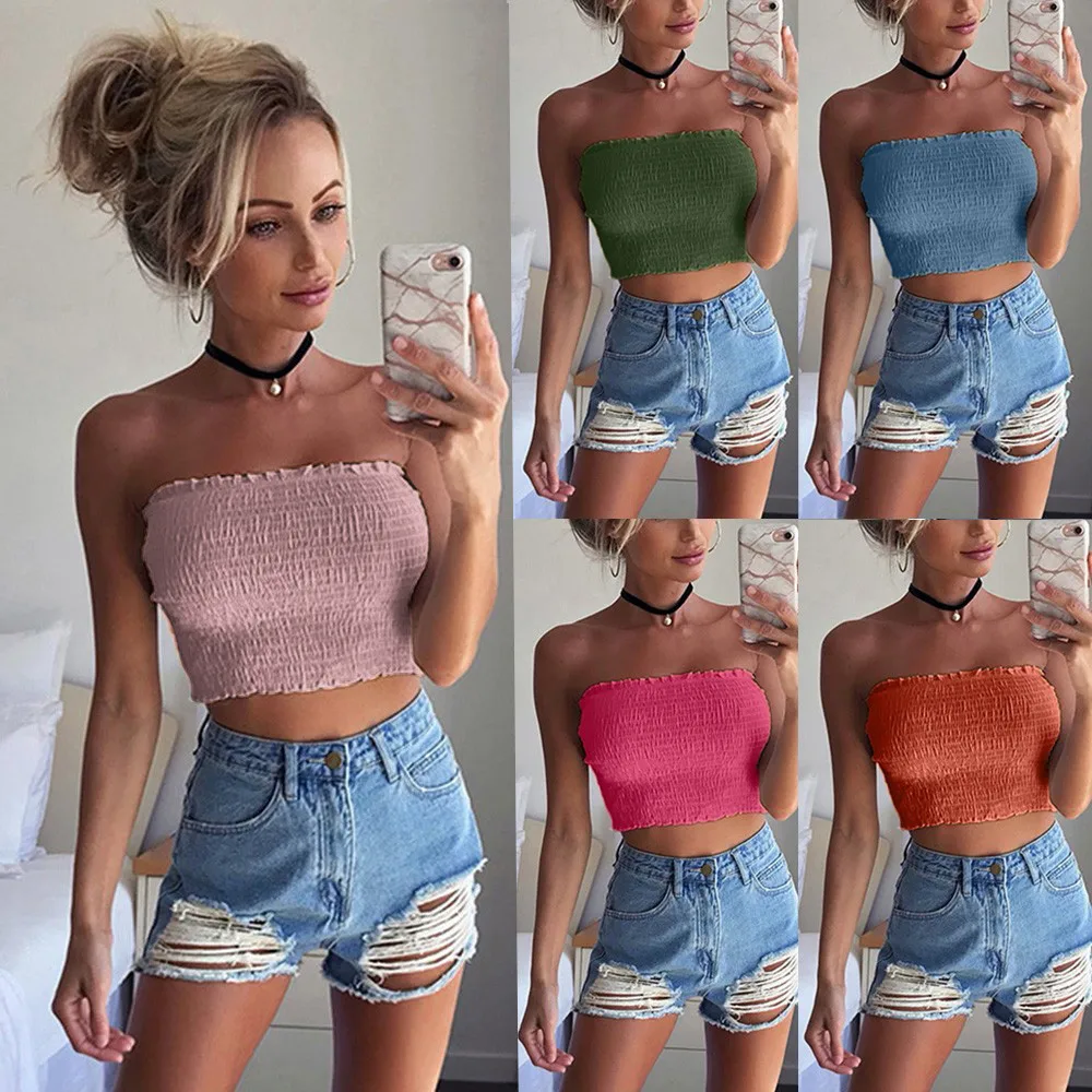 

Women sexy Crop Top Strapless Elastic Boob Bandeau Tube Tops Bra Summer Solid colour tank top Vest Lingerie Breast Wrap Tops топ