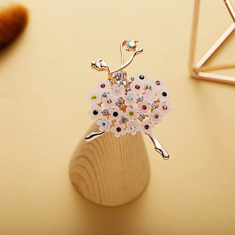 

Elegant Ballet Dancing Girl Shining Rhinestone Crystal Brooches for Women Lapel Pins Dress Clothing Accessories Female Jewelry