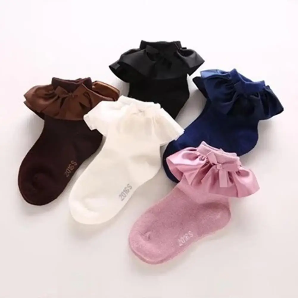 

Winter Newborn Baby Girl Solid Color Cotton Bowknot Ruffled Ankle Princess Socks