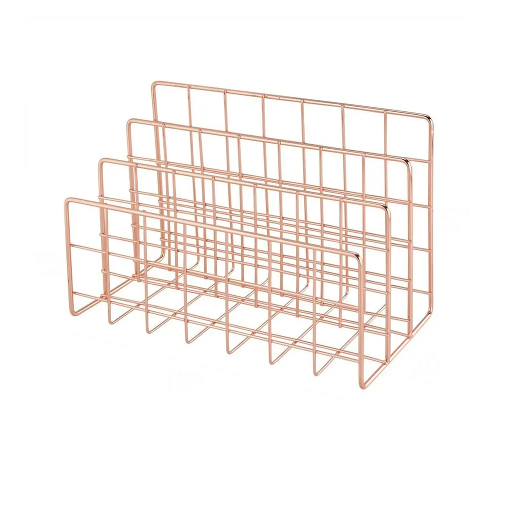 

Wrought Iron Metal Three Grid Bookshelf Creative Book Stand Holder Desktop Decoration File And Book Organizer