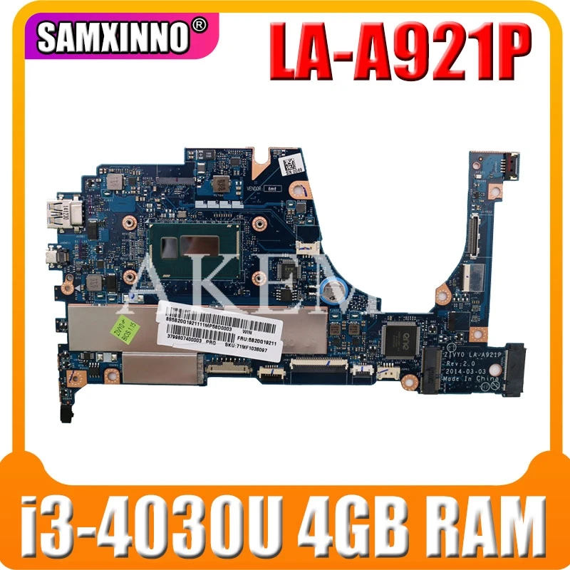 

AKEMY LA-A921P материнская плата для ноутбука For Lenovo YOGA2-13 оригинальная материнская плата 4GB-RAM I3-4010U/4030U